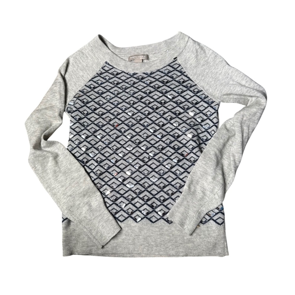 Banana Republic Gray Wool Blend Geometric Embellished Sweater XS Long Sleeve